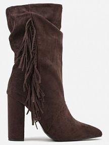 Brązowe Botki Kowbojki na Słupku z Frędzlami Reisetia Renee damskie