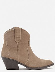 Ciemnobeżowe Botki Kowbojki na Stożku ze Skóry Naturalnej Liravetta Renee damskie