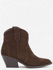 Brązowe Botki Kowbojki na Stożku ze Skóry Naturalnej Liravetta Renee damskie