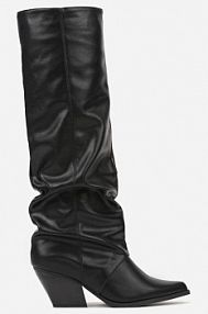 Czarne Marszczone Kozaki na Obcasie w Kształcie Stożka Atima Renee