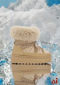 Ciemnobeżowe Śniegowce na Platformie Ozdobione Futerkiem Teswena Renee damskie