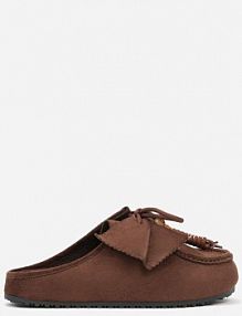 Brązowe Klapki Boat Shoes z Imitacji Zamszu z Kokardą i Koralikami Lodlia Renee damskie