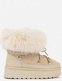 Beżowe Śniegowce na Platformie Ozdobione Futerkiem Teswena Renee damskie