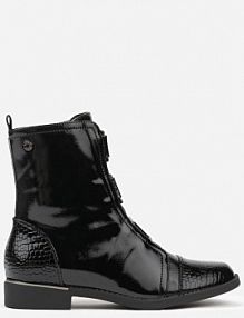 Czarne Botki Vices Lakierowane Ozdobione Tłoczonymi Elementami Typu Krokodyl Olema Renee damskie