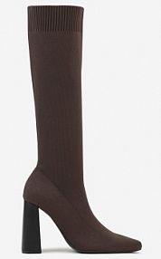 Brązowe Kozaki VICES na Słupku ze Skarpetkową Cholewką Zevona Renee