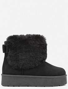Czarne Śniegowce z Cholewką za Kostkę Ocieplane z Futerkiem i Małą Kokardą Reinedia Renee damskie