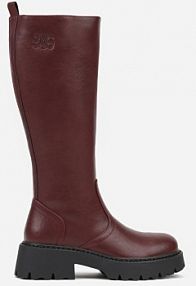 Bordowe Kozaki VICES na Platformie z Tłoczonym Zdobieniem przy Cholewce Uniresa damskie