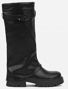 Czarne Kozaki VICES z Marszczoną Cholewką Imitującą Nogawkę ze Sprzączką Valles damskie