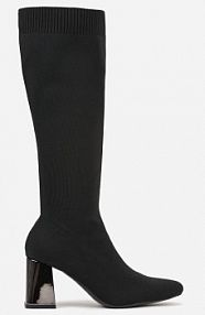 Czarne Eleganckie Kozaki VICES na Metalicznym Obcasie ze Skarpetkową Cholewką Nalaina