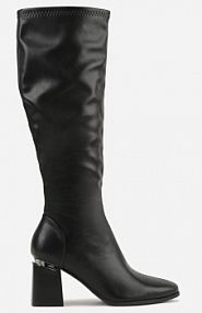 Czarne Klasyczne Kozaki VICES na Słupkowym Obcasie z Metaliczną Aplikacją Rannora