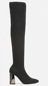 Czarne Kozaki Vices za Kolano na Metalicznym Słupku ze Skarpetkową Cholewką Neliannea