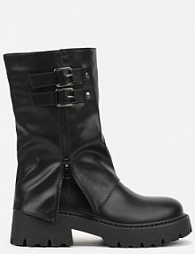 Czarne Botki Biker Boots VICES ze Sprzączkami i Cholewką Imitującą Nogawkę Anevita damskie