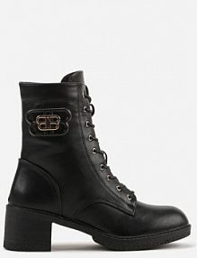 Czarne Botki Vices o Fasonie Trzewików na Słupku Zdobione Aplikacją Nuvitte