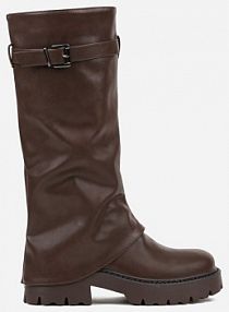 Ciemnobrązowe Kozaki VICES z Marszczoną Cholewką Imitującą Nogawkę ze Sprzączką Valles damskie