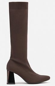 Brązowe Eleganckie Kozaki VICES na Metalicznym Obcasie ze Skarpetkową Cholewką Nalaina