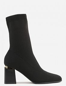 Czarne Skarpetkowe Botki VICES na Słupkowym Obcasie z Metaliczną Wstawką Anivita