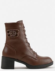 Brązowe Botki Vices o Fasonie Trzewików na Słupku Zdobione Aplikacją Nuvitte