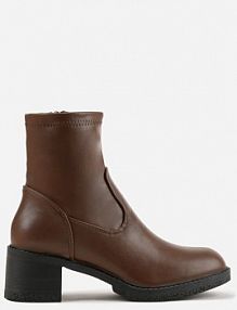 Brązowe Botki do Kostki Vices na Klocku z Dopasowaną Cholewką Alavitta