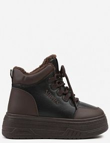 Czarno-Brązowe Sneakersy Śniegowce Vices na Tłoczonej Platformie z Napisem Olinnea damskie