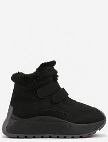 Czarne Sneakersy Śniegowce Vices z Futerkiem na Platformie Zapinane na Rzep Nelosena damskie