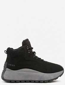 Czarne Sneakersy Śniegowce Vices na Platformie Ozdobione Napisem i Futerkiem Lanite damskie