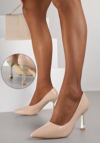 Beżowe Szpilki Lakierowane Vices ze Skórzaną Wkładką i Cyrkoniami Avadvire