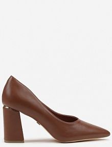 Brązowe Czółenka Vices na Geometrycznym Słupku ze Skórzaną Wkładką Modvire