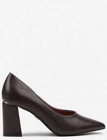 Ciemnobrązowe Czółenka Vices na Geometrycznym Słupku ze Skórzaną Wkładką Modvire