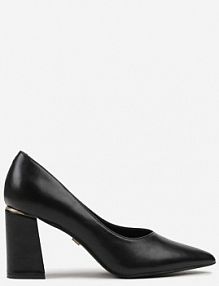 Czarne Czółenka Vices na Geometrycznym Słupku ze Skórzaną Wkładką Modvire