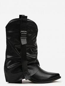 Czarne Botki Kowbojki z Wywiniętą Cholewką z Marszczeniem Ilova ballada damskie