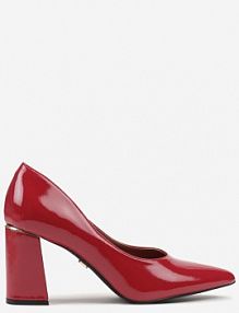 Czerwone Czółenka Lakierowane Vices na Słupku z Wkładką ze Skóry Naturalnej Modvire