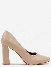 Beżowe Czółenka Vices na Słupku Klocku ze Skórzaną Wkładką Esmela