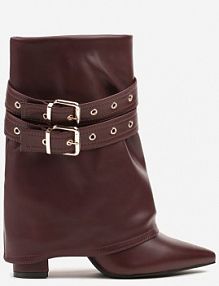 Bordowe Botki Kowbojki na Słupku Ozdobione Klamrami i Wywiniętą Cholewką Codvire ideal damskie