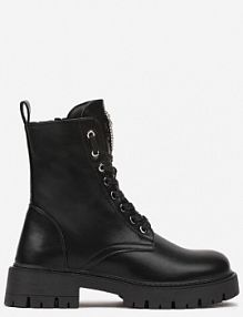 Czarne Botki Workery na Tłoczonej Platformie z Aplikacją z Cyrkoniami Ravithria Renee damskie