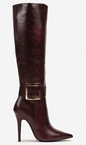 Bordowe Kozaki na Szpilce z Metaliczną Klamrą Evelinna Renee