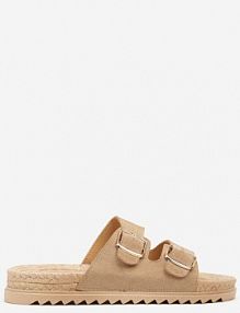 Ciemnobeżowe Wsuwane Klapki z Ozdobnymi Klamrami na Paskach Iabeaus Renee damskie