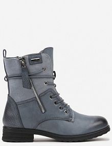 Niebieskie Botki Typu Trapery Ozdobione Wstawką z Ekozamszu i Suwakiem Debisha Renee damskie