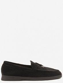 Czarne Mokasyny z Ekozamszu Zdobione Metaliczną Zawieszką Ralselia givana damskie