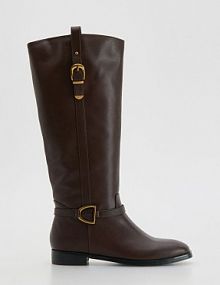 Skórzane kozaki z klamrą Reserved ciemnobrązowe damskie 004IJ-89X