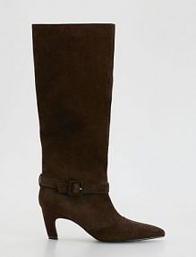 Skórzane kozaki na obcasie Reserved ciemnobrązowe damskie 022IJ-89X