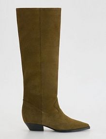 Zamszowe kozaki Reserved oliwkowe damskie 264FF-81X
