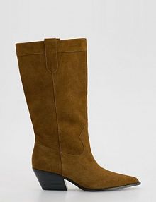 Zamszowe kozaki Reserved brązowe damskie 317FF-82X