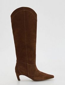 Zamszowe kozaki na obcasie Reserved brązowe damskie 319FF-82X