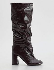 Skórzane kozaki z marszczeniem Reserved bordowe damskie 390FF-83X