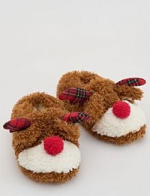Pluszowe kapcie renifery Reserved brązowe dziecięce 482HG-88X