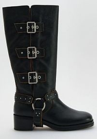 Skórzane kozaki biker Reserved czarne damskie 710FE-99X