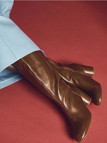 Skórzane kozaki na obcasie Reserved brązowe damskie 738FE-82X