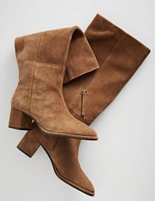 Zamszowe kozaki na obcasie Reserved brązowe damskie 780FE-88X