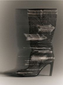 Kozaki z błyszczącymi aplikacjami Reserved srebrne damskie 870FE-SLV