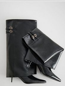 Skórzane kozaki z podwójną cholewką Reserved czarne damskie 904FF-99X